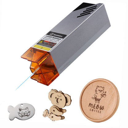 Laser engraving module with engraved items on a white background