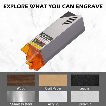 Laser engraving module with materials it can engrave on a white background