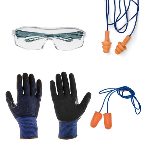 [Discontinued] Safety Equipment Set, with Glasses, Gloves and Earplugs, for Indoor and Outdoor Work, Woodworking,