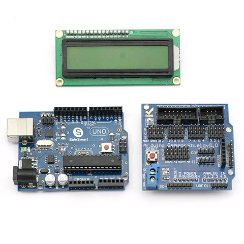 [Discontinued] SainSmart UNO + Sensor V5 + IIC LCD1602 Y-G Module Display For Arduino UNO MEGA R3