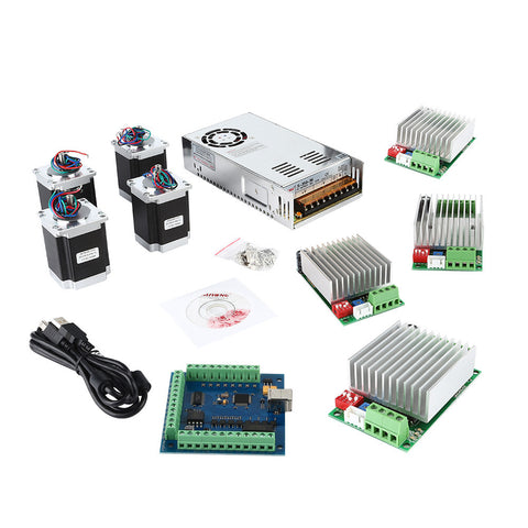 [Discontinued] CNC 4-Axis Kit 4 with Nema23 Stepper Motor & TB6600 Motor Driver Mach3 for Miling Engraving Machine
