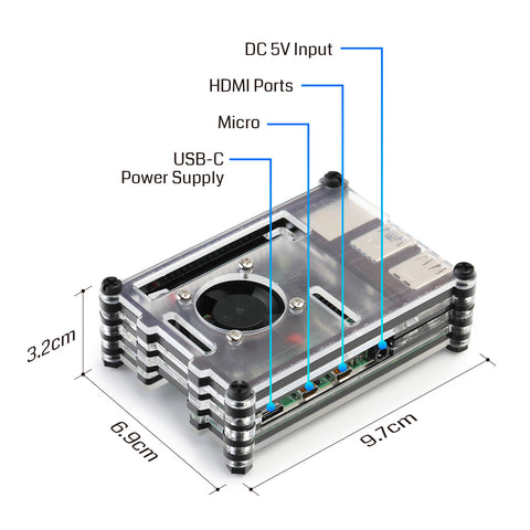 [Discontinued] SainSmart Acrylic Case for Raspberry Pi 4B with Cooling Fan