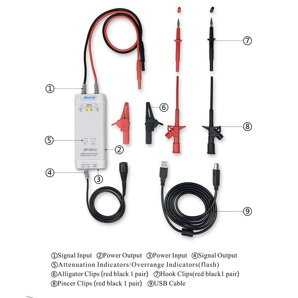 Micsig DP10013 High Voltage Differential Probe for Oscilloscope
