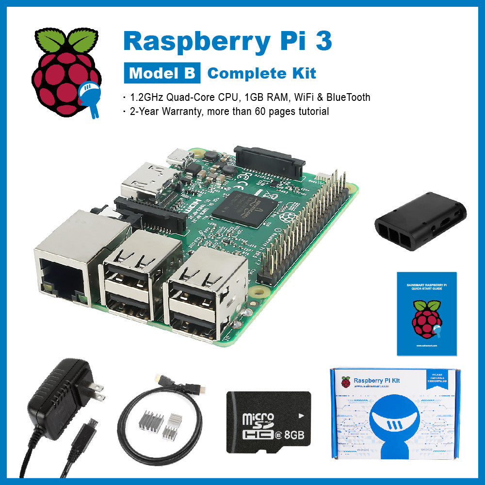 SainSmart Raspberry Pi 3 Complete Kit : ABS Case + 3x Heat Sinks + USB ...