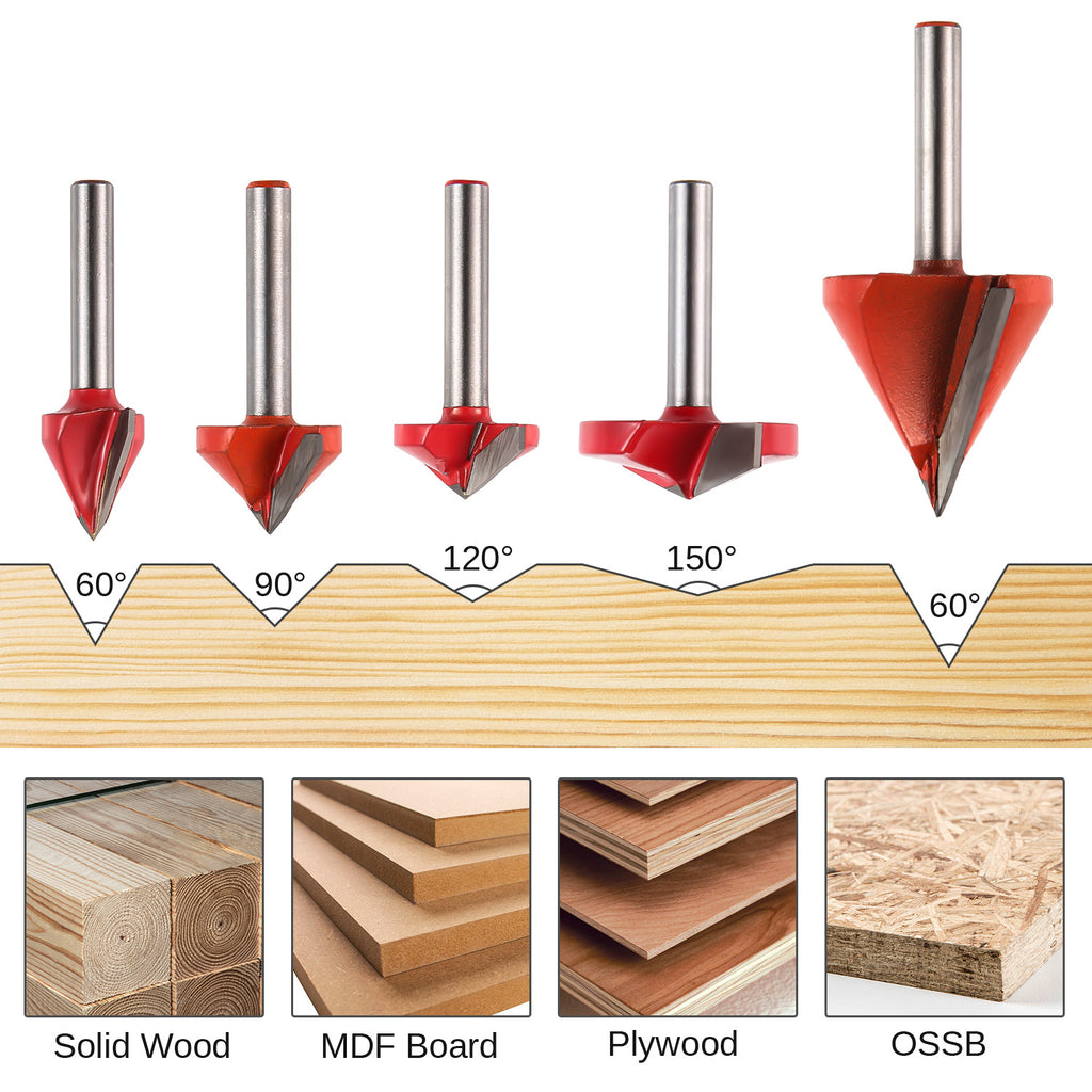 Genmitsu VG05A, 6mm Shank, V-Groove 20° 60° 90° 120° 150°V, 5-PCS ...
