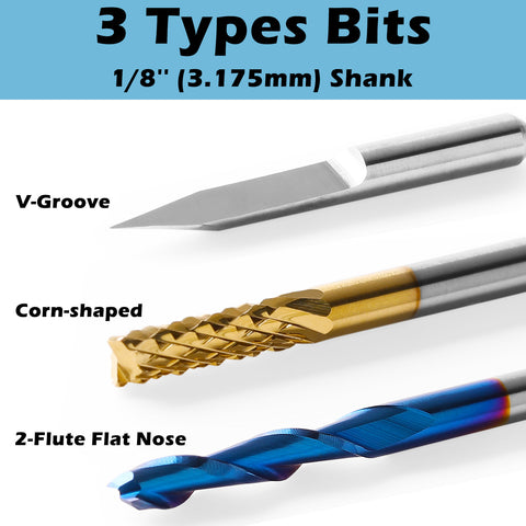 MC30B, 1/8" Shank, Carbide Milling Cutter Bits & V-Groove Engraving Bits, 30 PCS