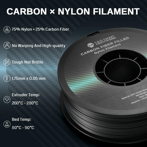 [Open Box] Nylon+ Carbon Fiber Filament 1.75mm 1kg/2.2lb, Black