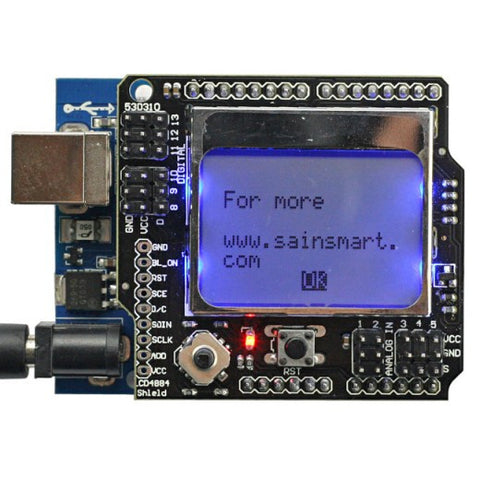 [Discontinued] SainSmart UNO + SainSmart Graphic LCD4884 Shield For Arduino