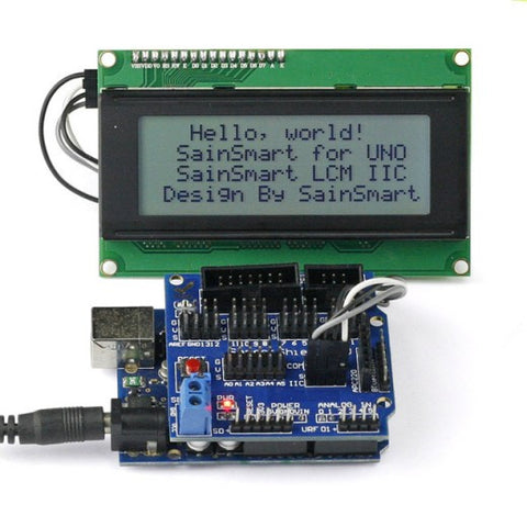 [Discontinued] SainSmart UNO + Sensor V5 + LCD2004 White for Arduino UNO MEGA R3 Mega2560 Duemilanove Nano Robot