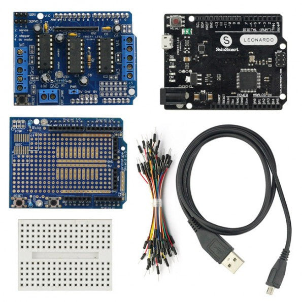 SainSmart Leonardo R3 Prototype Shield with Motor Drive Shield