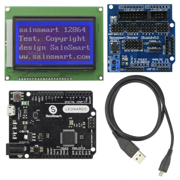 SainSmart Leonardo R3+12864 LCD Yellow+Sensor Shield V5 Kit - Thumbnail 2