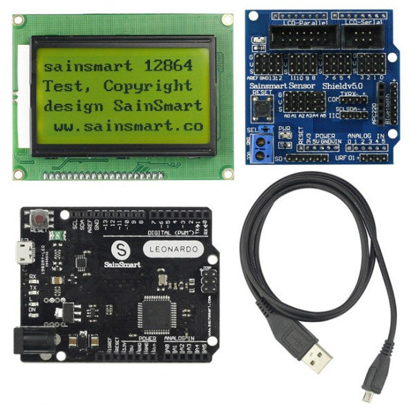 SainSmart Leonardo R3+12864 LCD Yellow+Sensor Shield V5 Kit - Thumbnail 4