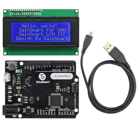 [Discontinued] Sainsmart Leonardo R3 ATMEGA32U4 + IIC LCD 2004 USB Cable Kit For Arduino
