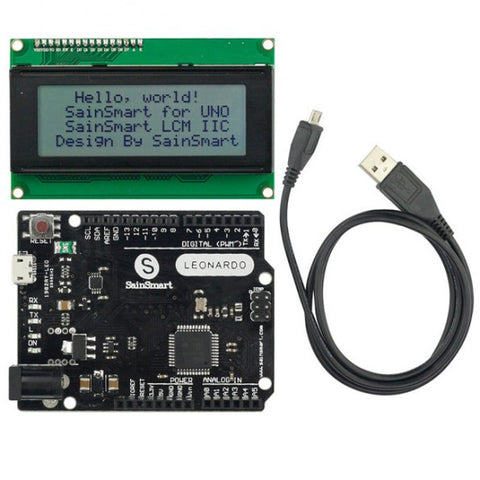 [Discontinued] Sainsmart Leonardo R3 ATMEGA32U4 + IIC LCD 2004 White USB Cable Kit For Arduino
