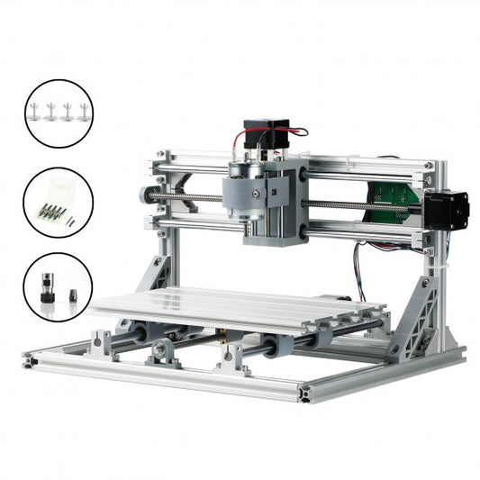 Mechanical CNC machine with accessories on a white background