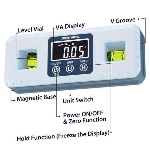 [Discontinued] [Open Box] XpertMatic Accurate DL1909 Digital Angle Gauge Magnetic VA Display with Level Vials