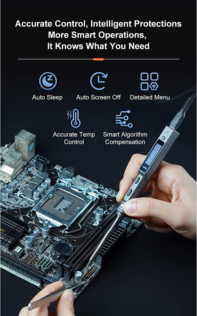 TS101 65W Smart Soldering Iron with TS-B2 Tip & USB Type C Cable, DC+P ...
