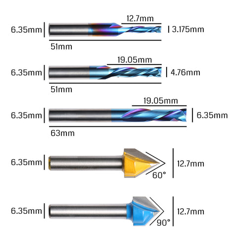 MC10A, 1/4'' Shank, General Purpose, Strong Durable End Mill Router Bits,10Pcs
