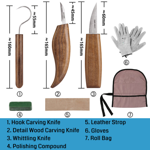 Bsort Wood Whittling Kit with leather Roll Wood Carving Tools Kit