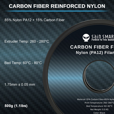 Nylon+ Carbon Fiber Filament 1.75mm 1kg/2.2lb, Black –