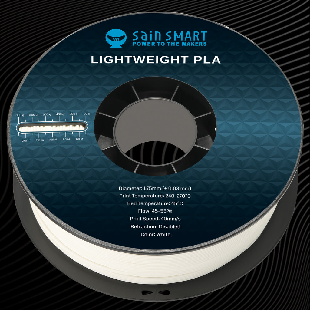 LW PLA Filament 1.75mm, White, 1KG, Lightweight LowDensity Active Foa