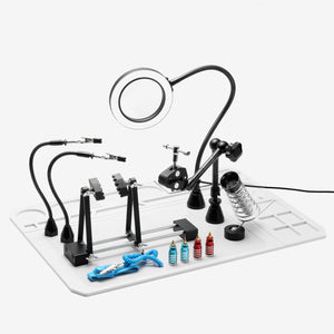 2-in-1 Magnetic Helping Hands Soldering Repair Station with Silicone Mat, 5X LED Magnifying Lamp, ESD Safe